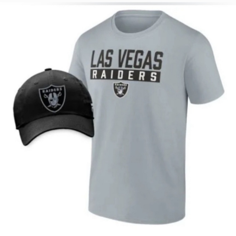 Las Vegas Raiders Fanatics Branded Tee & Adjustable Hat Combo Pack - Gray/Black